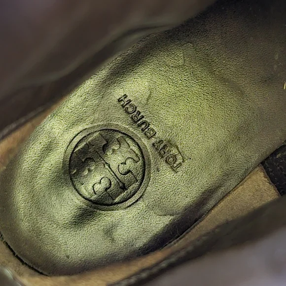 Tory Burch Chrystie genuine leather brown buckle moto boots chunky heel size 8.5 - Picture 9 of 11